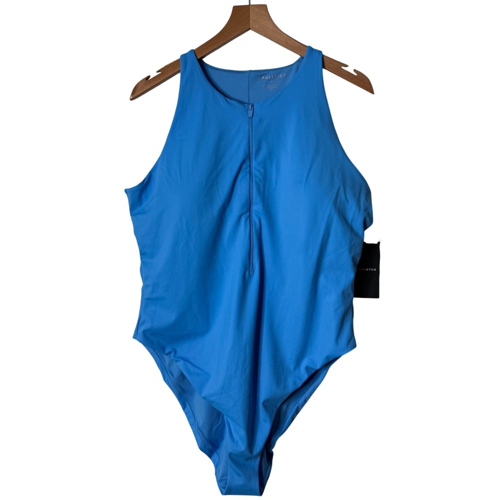 Fabletics Zip Front One Piece Swimsuit High Neck in Malibu Blue Womens XL NEW